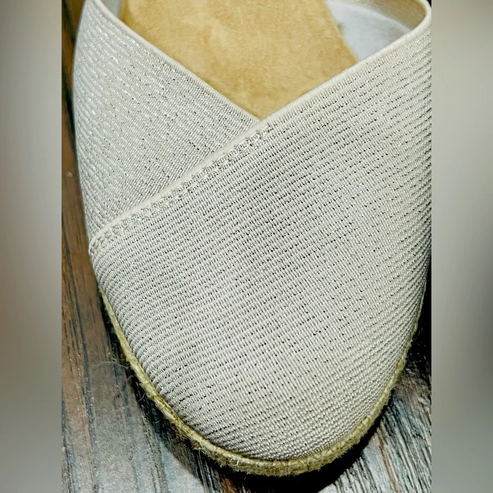 Anne Kline sz 8 Canvas natural tan wedge Slingback Sandals like new - Picture 5 of 8